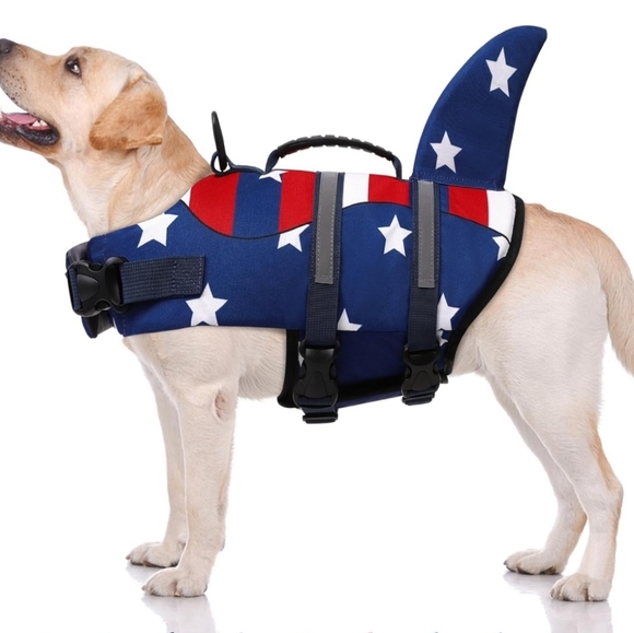 Patriotic Dog Life Jacket with Shark Fin New - Picture 1 of 14